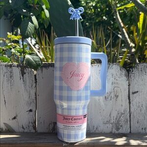Juicy Couture Blue Gingham Tumbler with Pink Heart Logo
